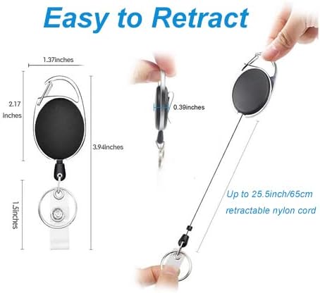 YAKESD 50 Packs Heave Duty Badge Reels Retractable with Carabiner Belt Clip and Key Ring, Badge Holders for ID Card Name Keychain(Black, 26.5 Inch Pull Cord)