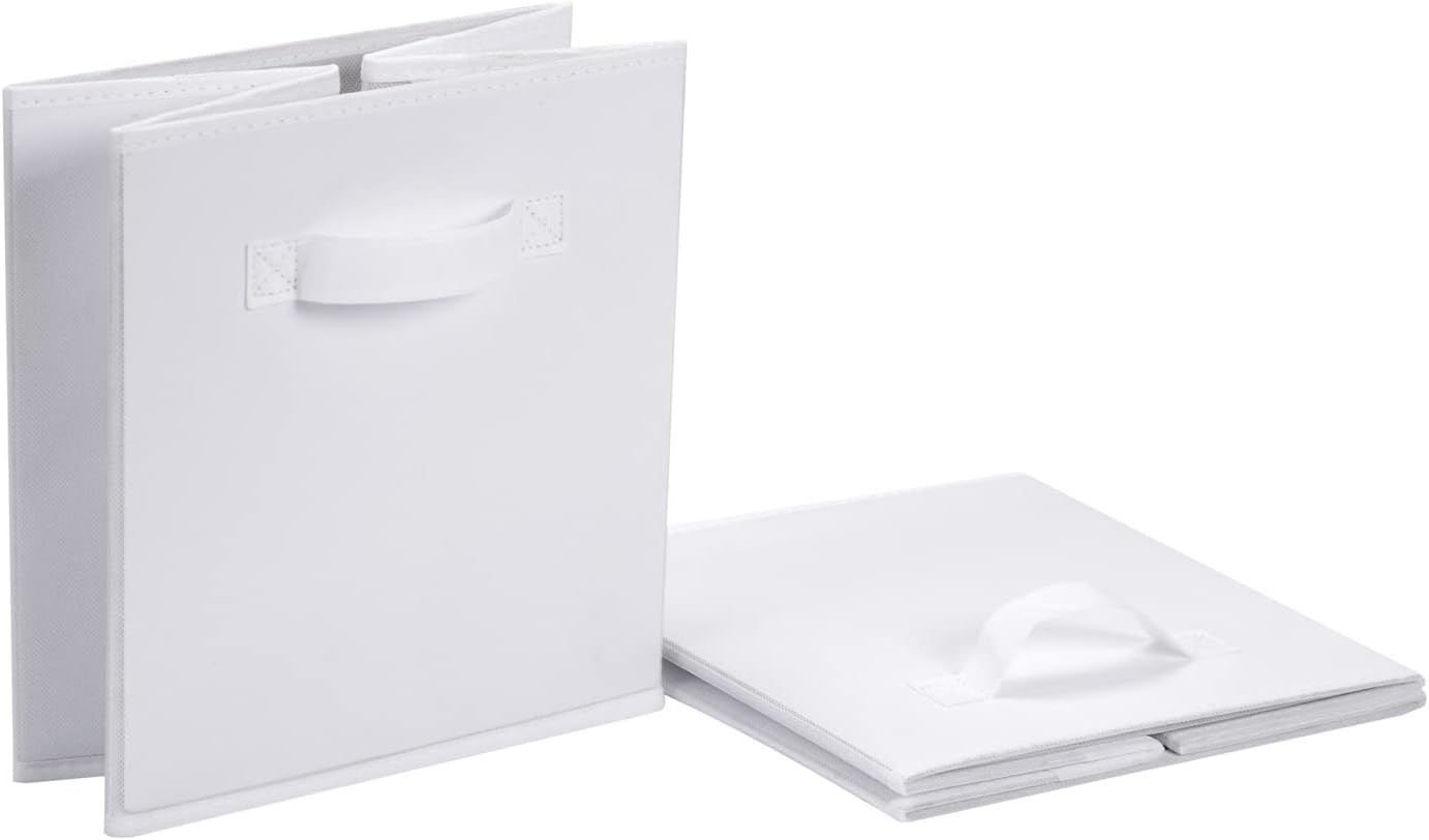 Amazon Basics Cube Organizer Storage Bins Handles, Collapsible Fabric, Pack of 6, 13"x13"x13", White