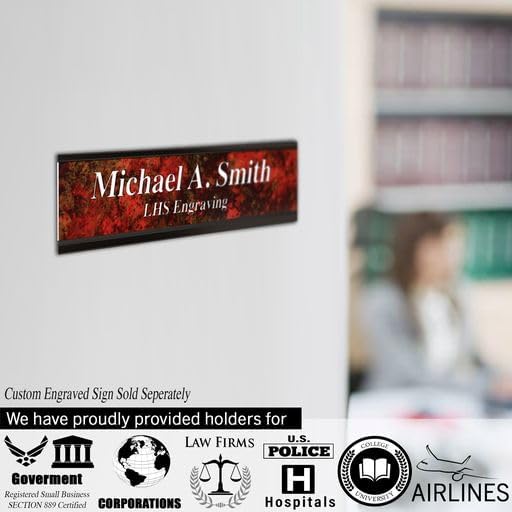 Executive Wall Nameplate Sign Holder Black Aluminum Fits 2x12 Plastic Office Door Name Plate or Cubicle Option| Made in USA