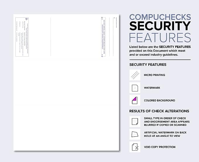 Compuchecks Check on Top Blank Check Paper - 25 Pack, Quick-Books & Laser Printer Compatible - Security Business Checks with Voucher - 8.5" x 11" Blue Marble