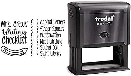 Custom Self-Inking Stamps | 49 Designs | Fun Phrases | Grading Made Easy | Classroom & Library Book Stamps (Writing Checklist, Xtra Large)