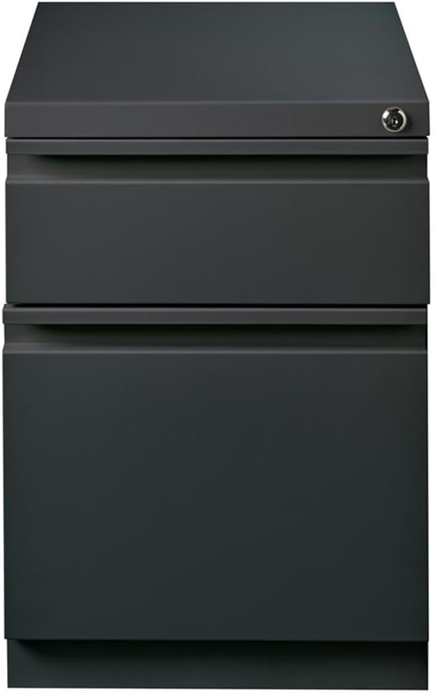 Pemberly Row 20" Metal Mobile Pedestal File Cabinet with 2 Drawers in Charcoal