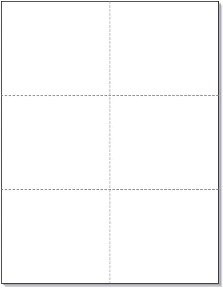 Limited Papers (TM) 8.5x11 Perforated Paper, 20/50 Pound, 75 GSM, Variety of Perforation Sizes and Colors, for Forms, Tickets, Postcards, Business Cards. (White, 6 up)