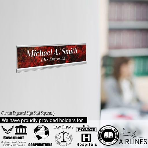 2x8 Executive Name Plate Holder, Silver Aluminum Adhesive Door Mount for Wall Plaques, Mailbox Signs and Cubicles | Made in USA