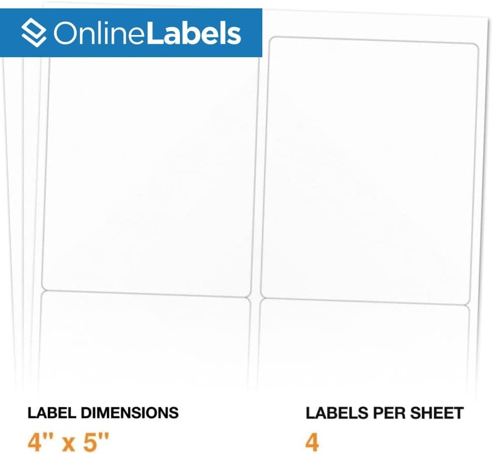 4 x 5 Rectangle Mailing Labels - Permanent, White Matte - Shipping, Wine, Product - Pack of 8,000-2,000 Sheets - Inkjet/Laser Printers - Online Labels