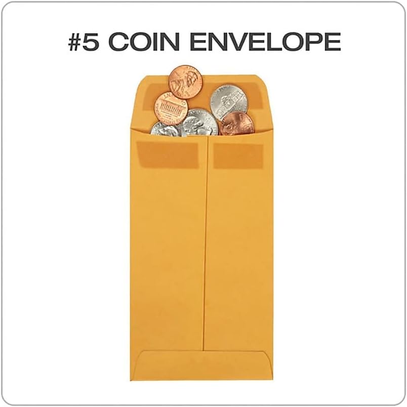 Quality Park #5 Coin and Small Parts Envelopes, Self Seal, for Home, Office, Garden, 24 lb Brown Kraft, 3-1/8 x 5-1/4 Inches, 500/Box (QUA50764)