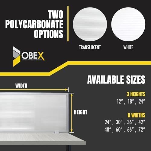 OBEX Polycarbonate Office Desk Mounted Privacy Screen Adjustable Table Top Panel Divider, Universal Aluminum Bracket-USA Made, 24" x 48", Translucent