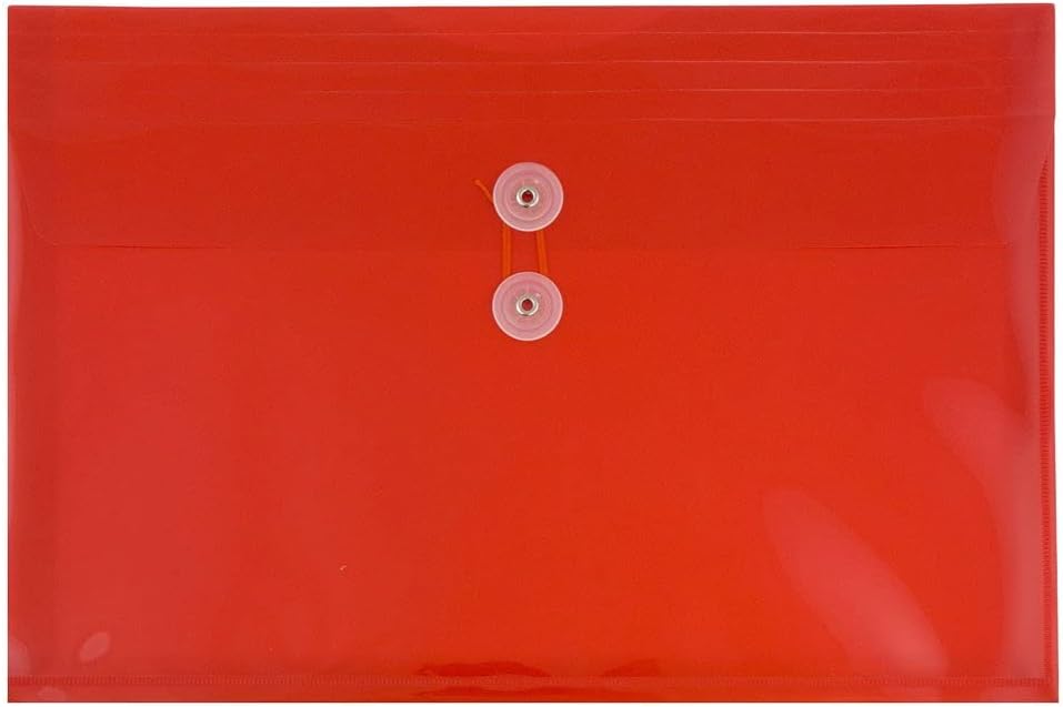 JAM Paper Plastic Envelope with Button and String Tie Closure - Legal Booklet - 9 3/4" x 14 1/2" x 1 1/4"- Assorted Primary Colors - 6/pack