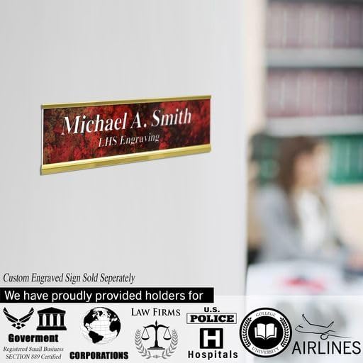 2x8 Executive Name Plate Holder, Yellow Aluminum Adhesive Door Mount for Wall Plaques, Mailbox Signs and Cubicles | Made in USA