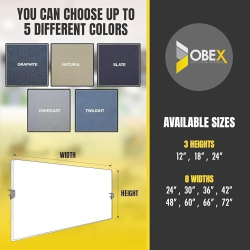 OBEX Acoustic Mounted Screen Privacy Panel Table Top Separator, Sound Blocking Desk Divider (Twilight, 18" X 36")