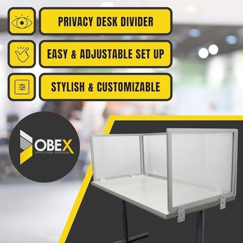 OBEX Polycarbonate Office Desk Mounted Privacy Screen Adjustable Table Top Panel Divider, Universal Aluminum Bracket-USA Made, 24" x 42", Translucent