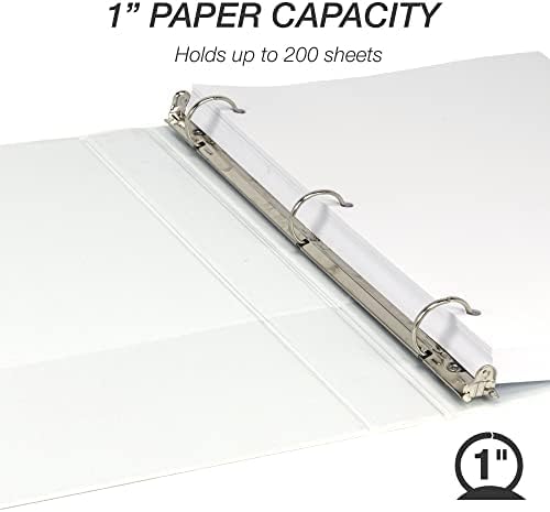 Samsill 1 Inch 3 Ring Binders, Made in USA, Economy Round Ring, Clear View Cover, 200 Sheet Capacity - for School, Home, Office - White, 12 Pack