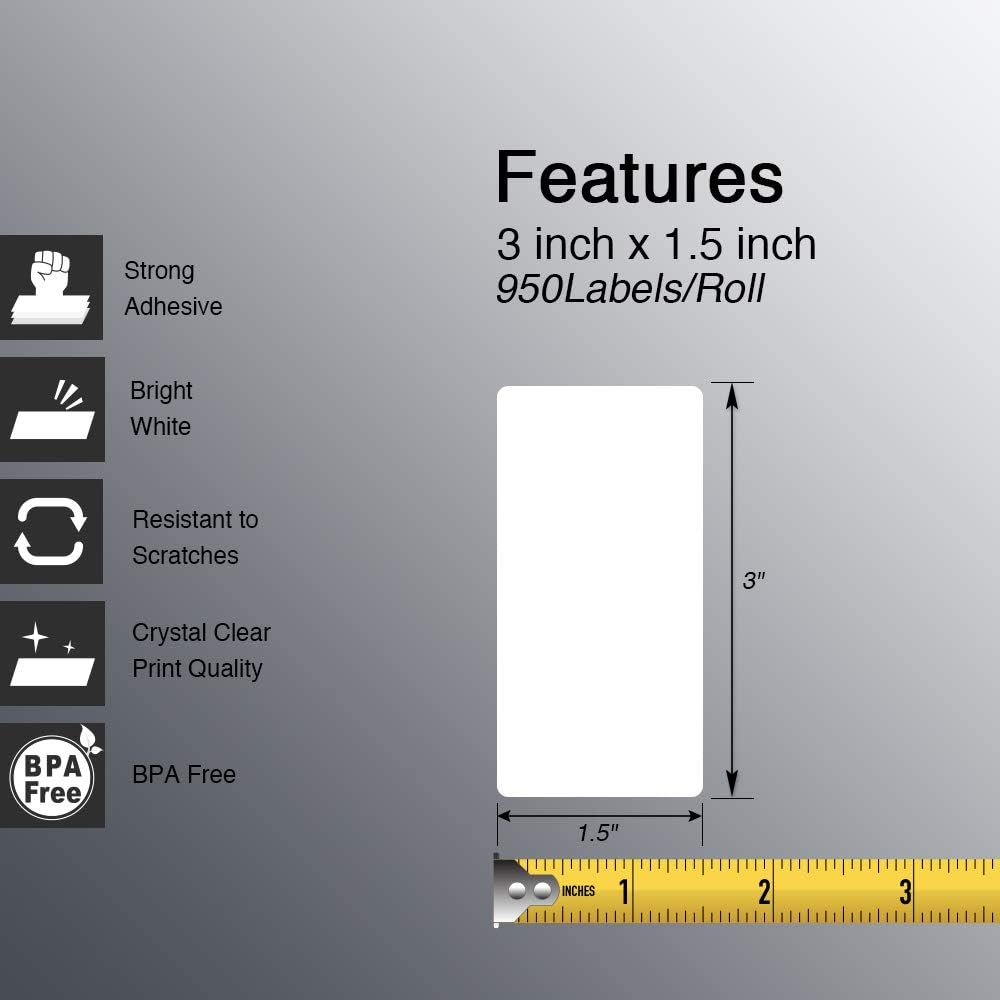 BETCKEY - 3" x 1.5" (76 mm x 38 mm) Barcode Shipping & Address Labels Compatible with Zebra & Rollo Label Printer,Premium Adhesive & Perforated [16 Rolls, 15200 Labels]