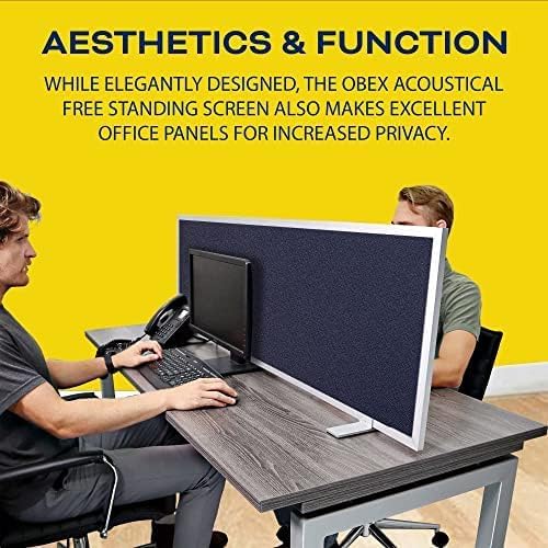 OBEX Acoustical Free Standing Privacy Screen, Cubicle Accessories Desk Privacy Panel, Desk Dividers for Office, Office Furniture Partitions Portable Sound Proof Dividers, 18" x 24", Slate