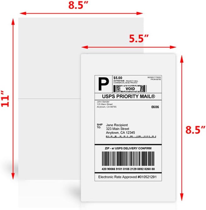 FungLam Shipping Labels with Self Adhesive, for Laser & Inkjet Printers, 8.5 x 5.5 Inches, White, Pack of 1000 Labels
