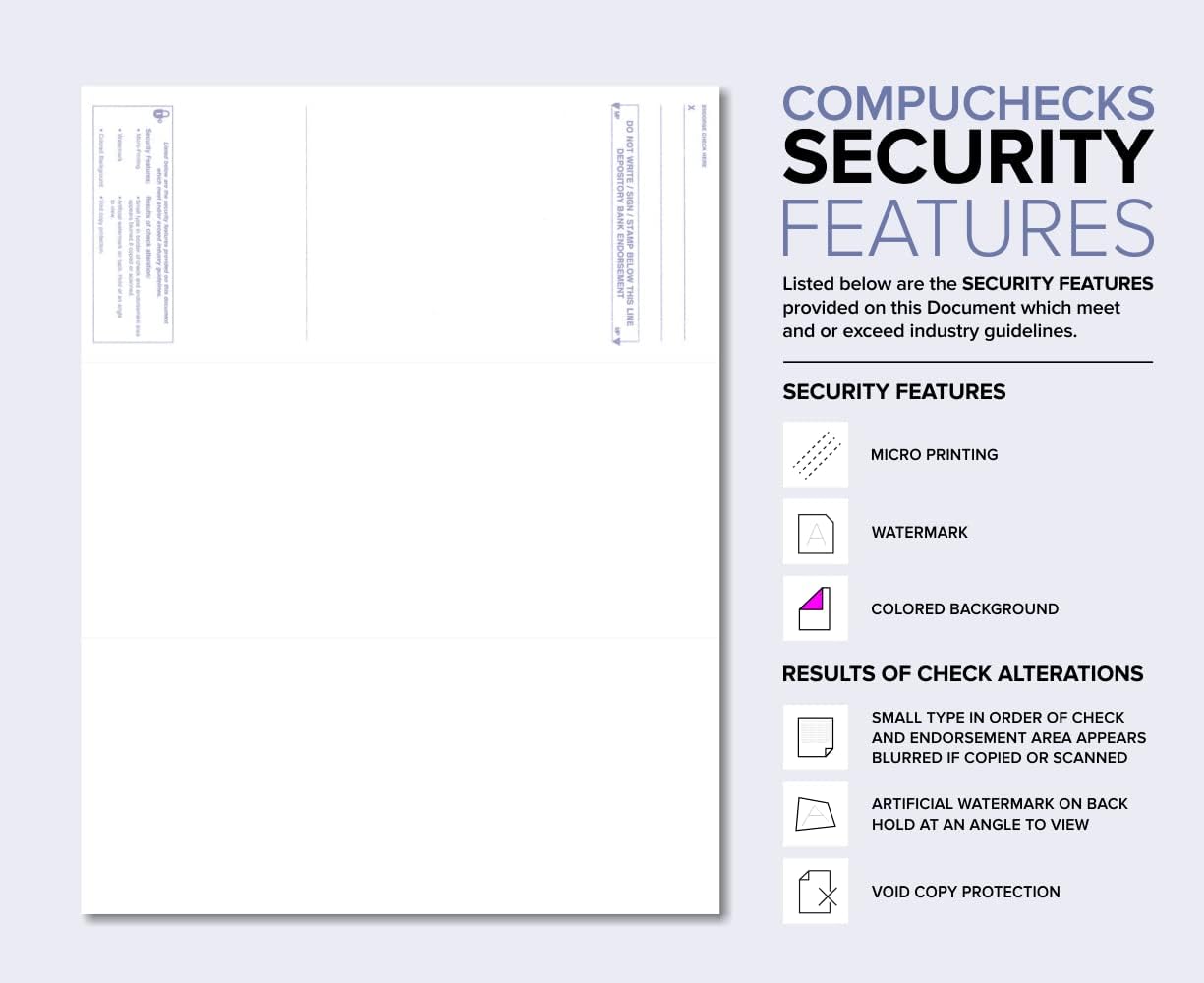 Compuchecks Check on Top Blank Check Paper - 1000 Pack, Quick-Books & Laser Printer Compatible - Security Business Checks with Voucher - 8.5" x 11" Platinum Pinstripe
