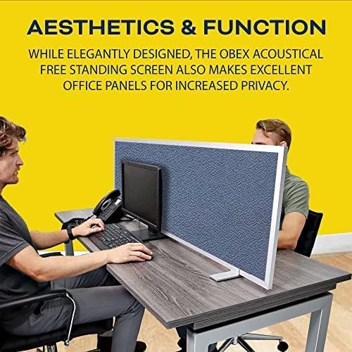 OBEX Acoustical Free Standing Privacy Screen, Cubicle Accessories Desk Privacy Panel, Desk Dividers for Office, Office Furniture Partitions Portable Sound Proof Dividers, 12" x 60", Graphite