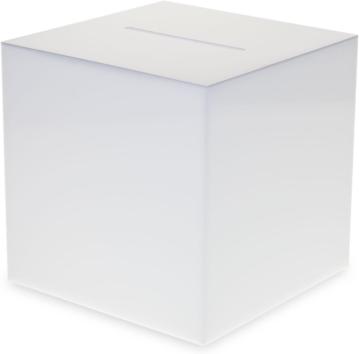 Source One Premium Acrylic Cube Donation Box with Deluxe Rear Open Door and Cam Lock Suggestion Box (8 Inch, White)