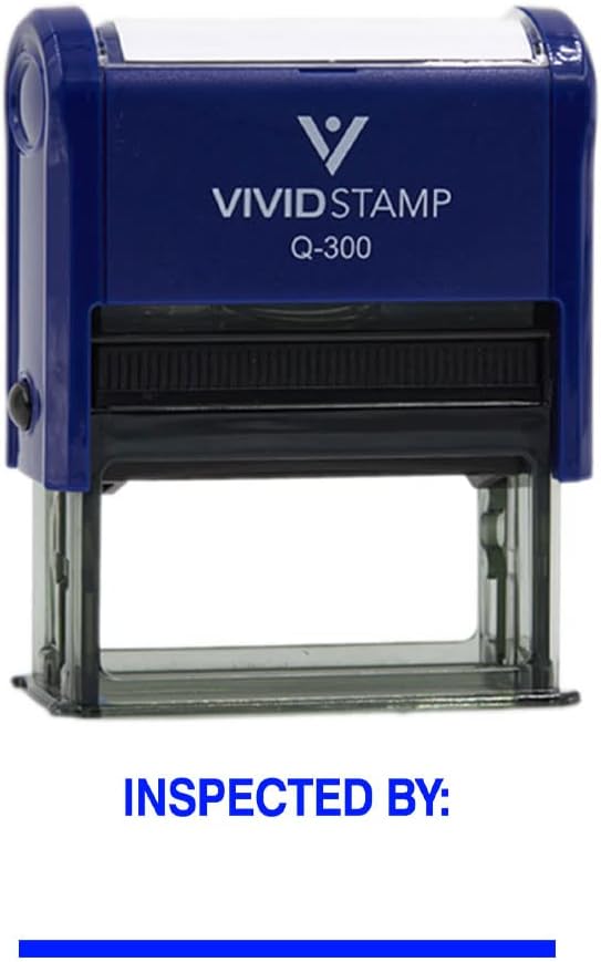 Vivid Stamp Inspected by____ Business Self-Inking Rubber Stamps (Blue Ink) - Q-400