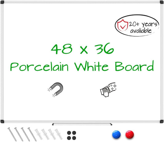 XBoard Porcelain Magnetic Dry Erase Board 48 x 36 Inch, Porcelain Whiteboard Aluminium Frame & Marker Tray