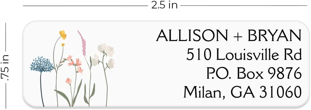 Wildflower Rolled Address Labels / 500 Personalized Return Address Labels/Designer Address Stickers in Elegant Plastic Dispenser