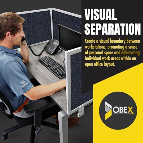 OBEX Acoustic Mounted Screen Privacy Panel Table Top Separator, Sound Blocking Desk Divider (Slate, 24" X 48")