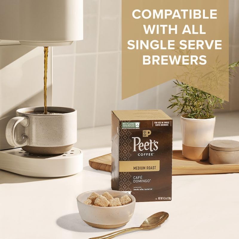 Peet's Coffee, Medium Roast Single Serve Coffee Pods - Cafe Domingo 10 Count (1 Box of 10 Pods)