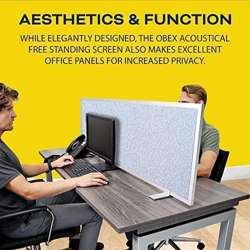 OBEX Acoustical Free Standing Privacy Screen, Cubicle Accessories Desk Privacy Panel, Desk Dividers for Office, Office Furniture Partitions Portable Sound Proof Dividers, 18" x 24", Overcast