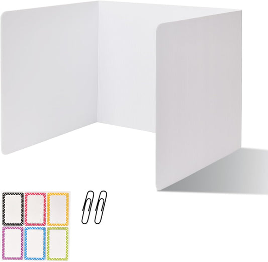 2 Pack Desk Dividers for Students,3-Fold Privacy Screens,Testing Dividers for Classroom Waterproof,Plastic Easy Clean Privacy Shields for Student Includes Extra Labels