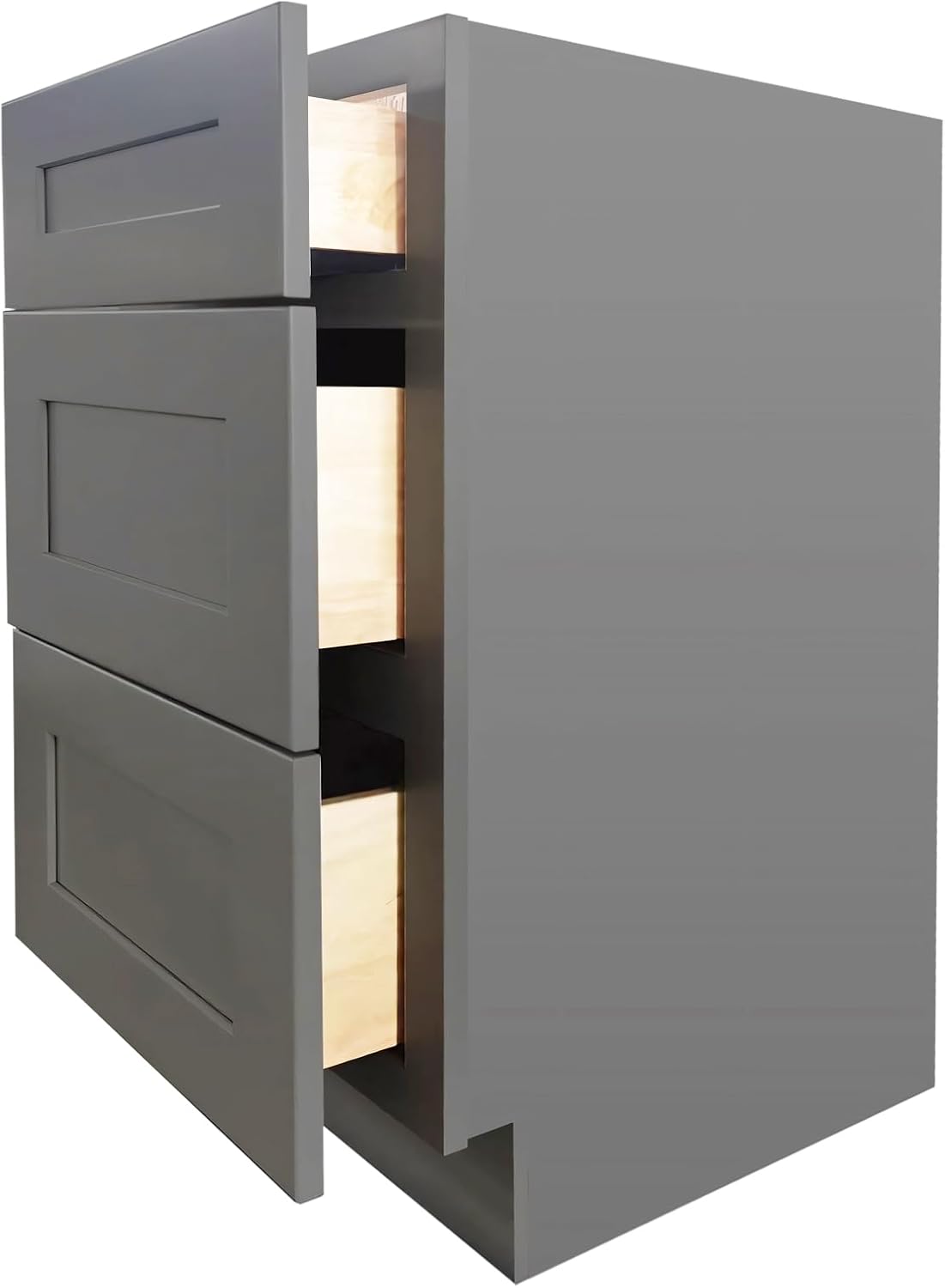 Shaker Style Pebble Grey RTA Base Cabinet with 3Drawer by Solid Wood for Kitchen, Bathroom, Bedroom or Office Featuring, and Storage Separation(27" W x 24" D x 34-1/2" H)