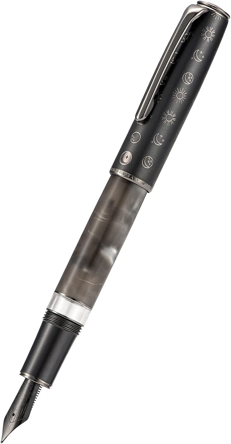 Hongdian N7 Gray Rabbit Resin Piston Fountain Pen, Iridium Long Blade Fine Nib Classic Pen, Smooth Writing Pen with Metal Box