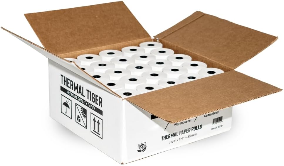 3 1/8 X 273 Thermal Paper Rolls (50 Rolls/Box) – BPA-Free Rolls for POS Systems, Cash Registers & Credit Card Machines