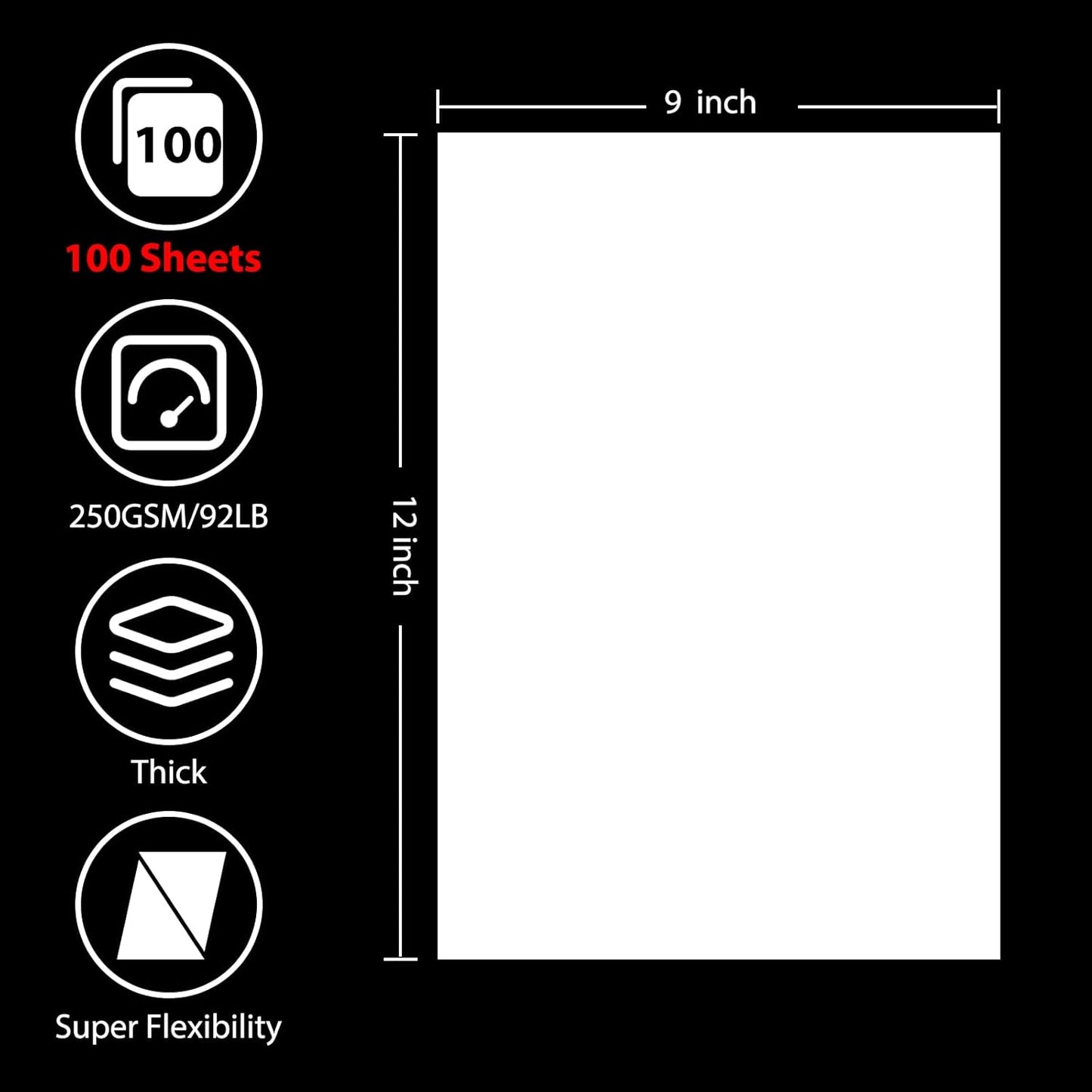 OcePor 100 Sheets White Cardstock 9” x 12”, 92lb/250gsm Black Card Stock, Thick Card Stock Paper, Heavy Cardstock Paper for Printer, Resume, Scrapbooks, Art, Crafts, Business Cards