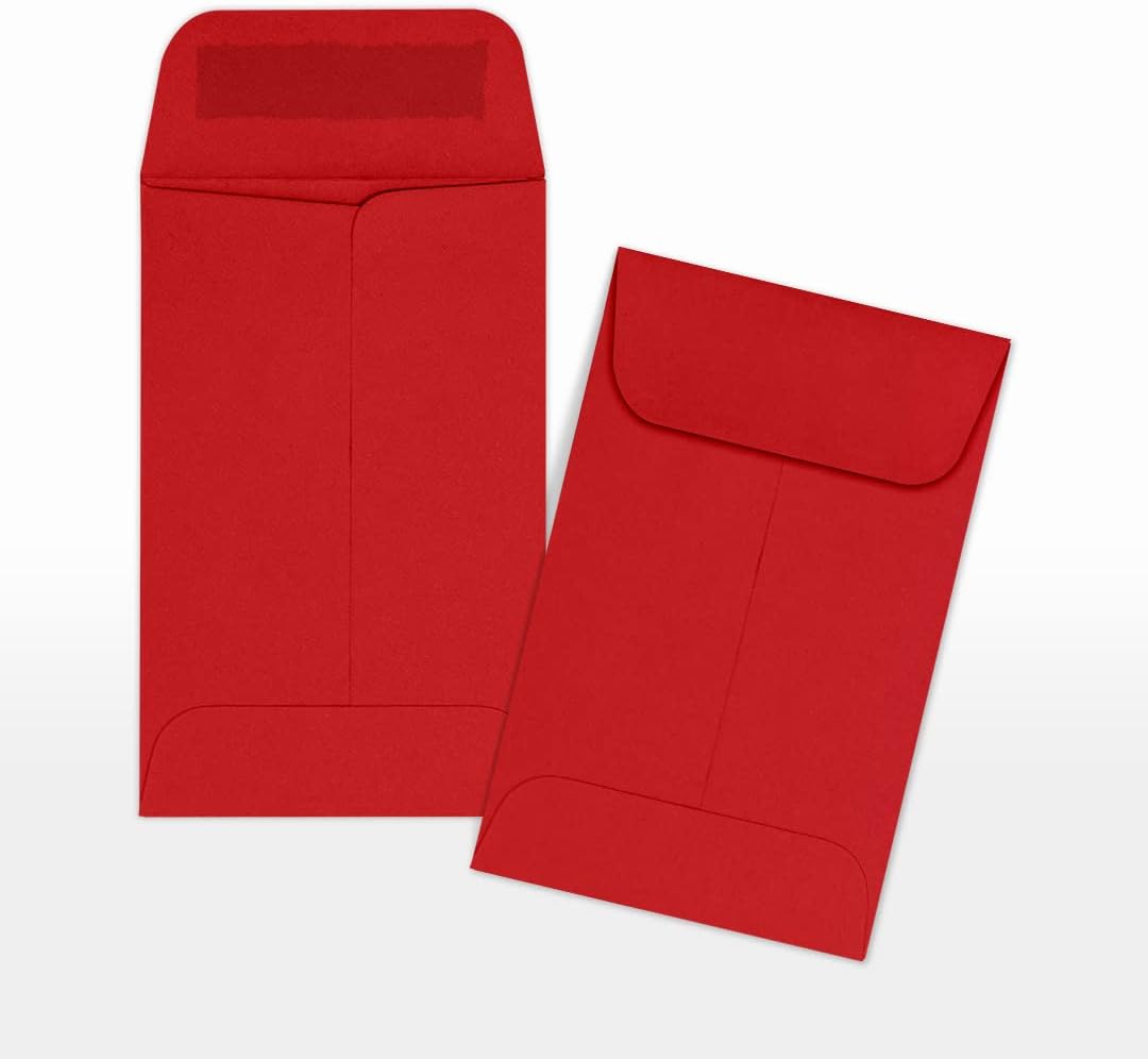 LUXPaper #1 Coin Envelopes in 80 lb. Ruby Red, Envelopes for Coin Collections, Stamps, and More, w/Moistenable Glue, 1000 Pack, Envelope Size 2 1/4 x 3 1/2 (Red)