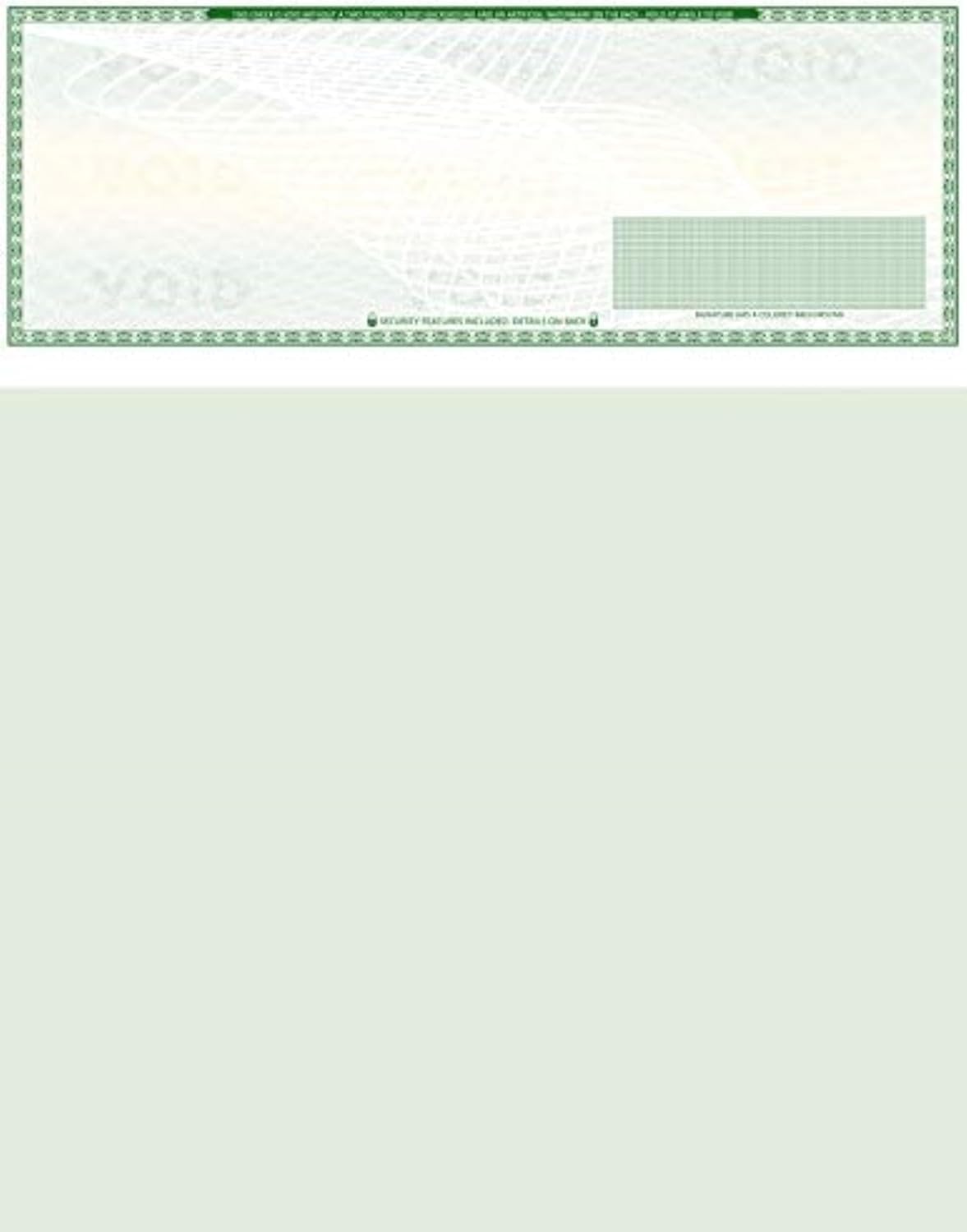 100 Blank Check Stock - Check on Top Art Deco- Paper Weight # 70"High Security" Check Paper Green Art Deco
