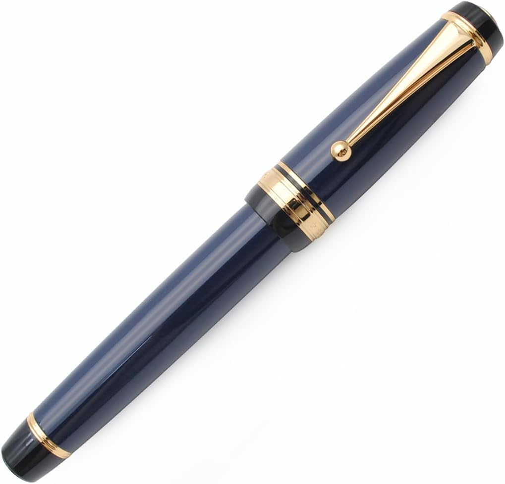 Metal Big Fountain Pen Set Medium Nib 0.7mm, Includes Ink Refill Converter, 5 Ink Cartridges & Gift Box (Medium Nib 0.7mm, Dark Blue)
