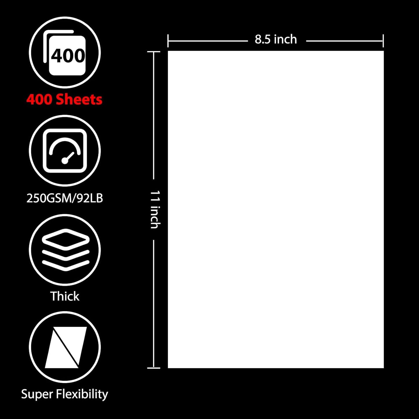 OcePor 400 Sheets White Cardstock 8.5” x 11”, 92lb/250gsm Card Stock, Thick Card Stock Paper, Heavy Cardstock Paper for Printer, Resume, Scrapbooks, Art, Crafts, Business Cards