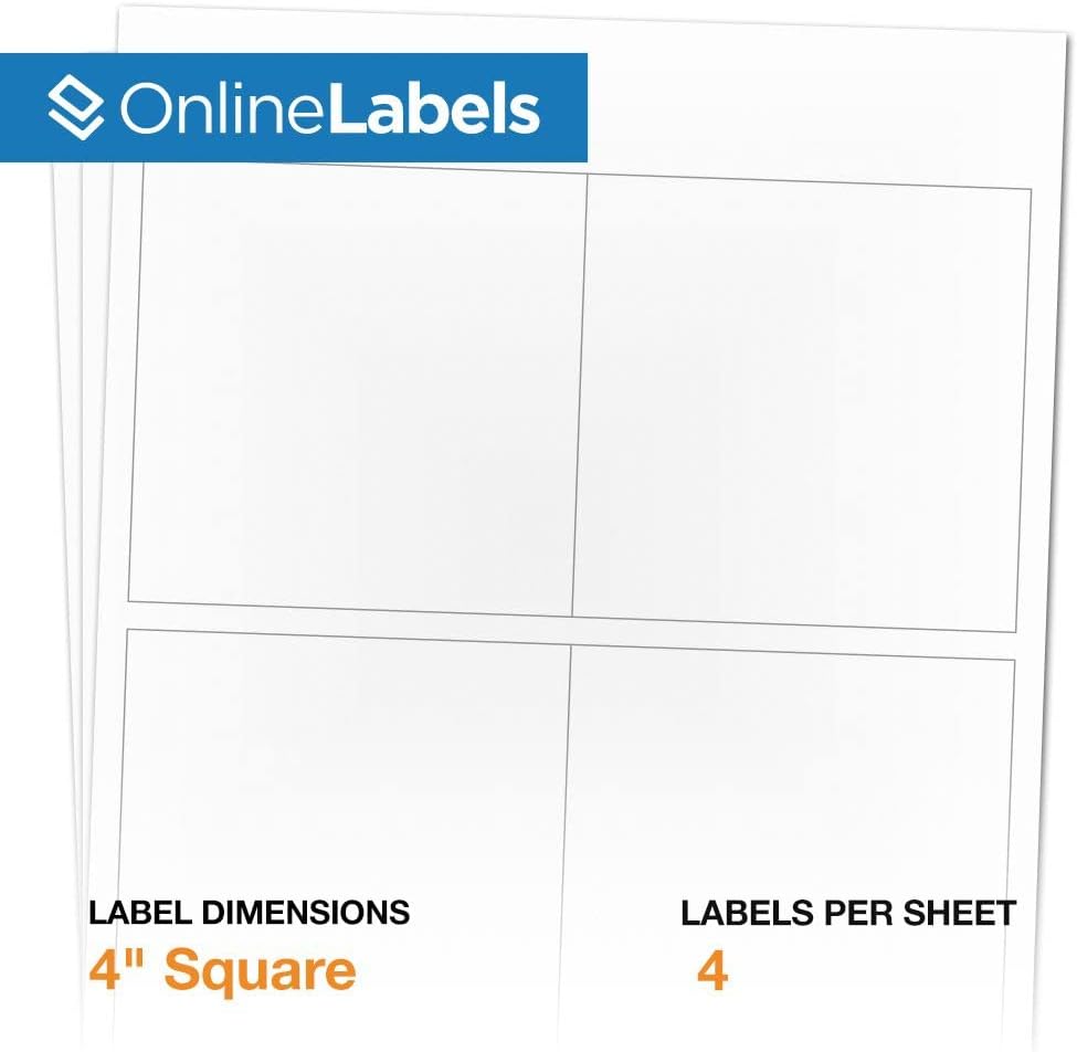 4 x 4 Square Label - Pack of 40 Labels, 10 Sheets - Inkjet/Laser Printer - Online Labels