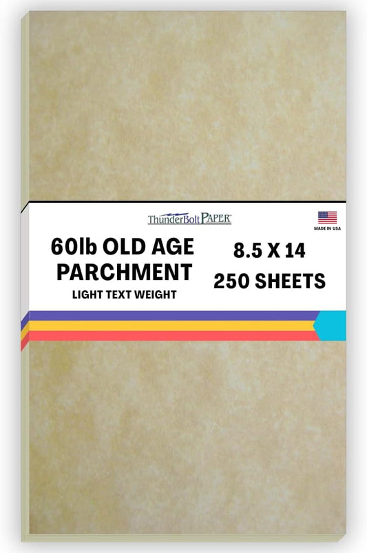 250 Old Age Parchment 60# Text (=24# Bond) Paper Sheets - 8.5" X 14" (8.5X14 Inches) Legal|Menu Size - 60 Pound is Not Card Weight - Vintage Colored Old Parchment Semblance