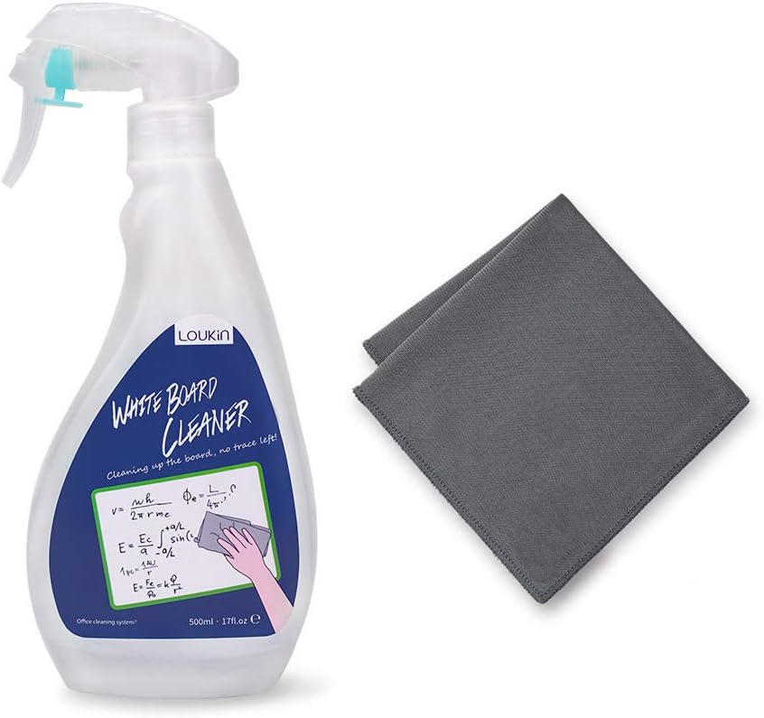 loukin Non-Toxic Whiteboard Cleaner, 17 fl oz Dry Erase Board Cleaner, Low-Odor Whiteboard Cleaning Spray with Cloth, Removes Stubborn Marks from Whiteboards, Chalkboard
