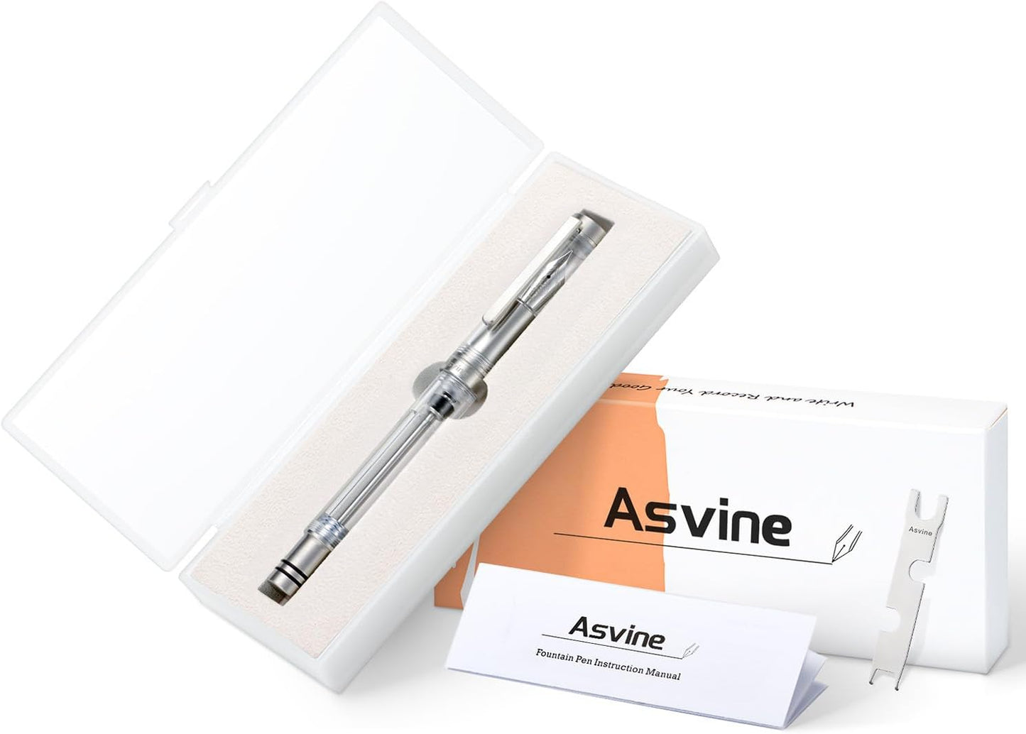 Asvine V200 Titanium Fountain Pen Vacuum Filling, Germany Bock Extra Fine Nib Clear Transparent Acrylic Smooth Writing Pen Case Set