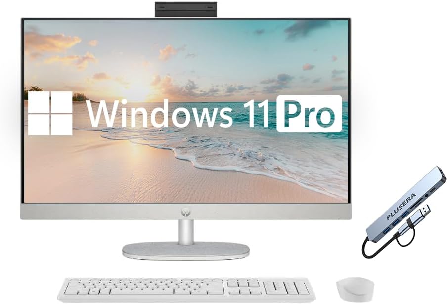 HP 27" FHD Touch-Screen All-in-One Computer, 12-Cores Intel Core Ultra 7, Windows 11 Pro with Microsoft Office Included, White (Non-Touchscreen, 64GB DDR5 RAM | 2.5TB Storage)