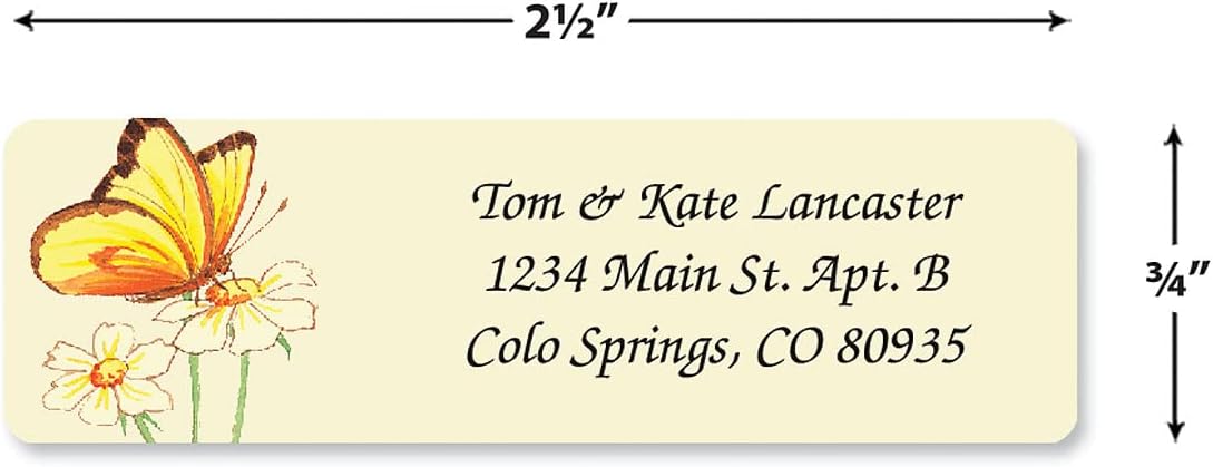 Butterflies Rolled Personalized Return Address Mailing Labels with Dispenser, Set of 500, 5 Designs, Small ¾ x 2½ Inch Size, Custom Self-Adhesive Sticker Roll, by Colorful Images