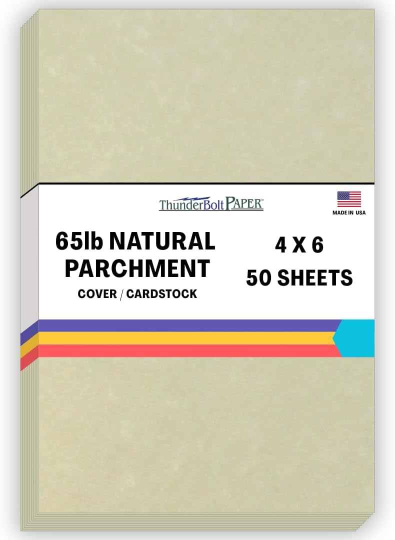 50 Natural Parchment 65lb Cover Paper Sheets 4 X 6 Inches Cardstock Weight Colored Sheets 4" X 6" (4X6 Inches) Photo|Card|Frame Size - Printable Old Parchment Semblance