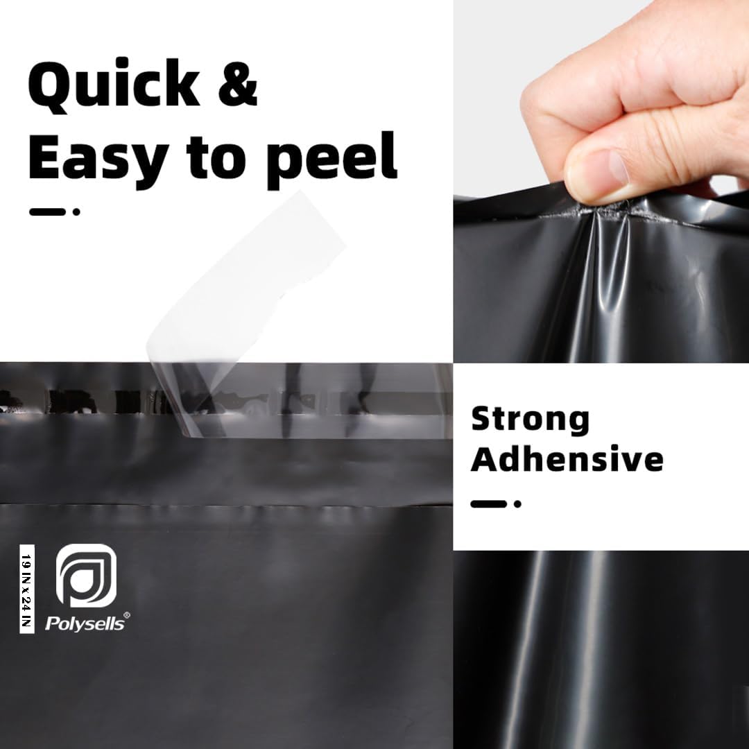 POLYSELLS 50 pcs 19x24 Inches Black Poly Mailers Shipping Envelopes, Strong Adhesive Sealing, Waterproof, and Tear-resistant Postal Mailing Bags for Clothing, Books, and Accessories