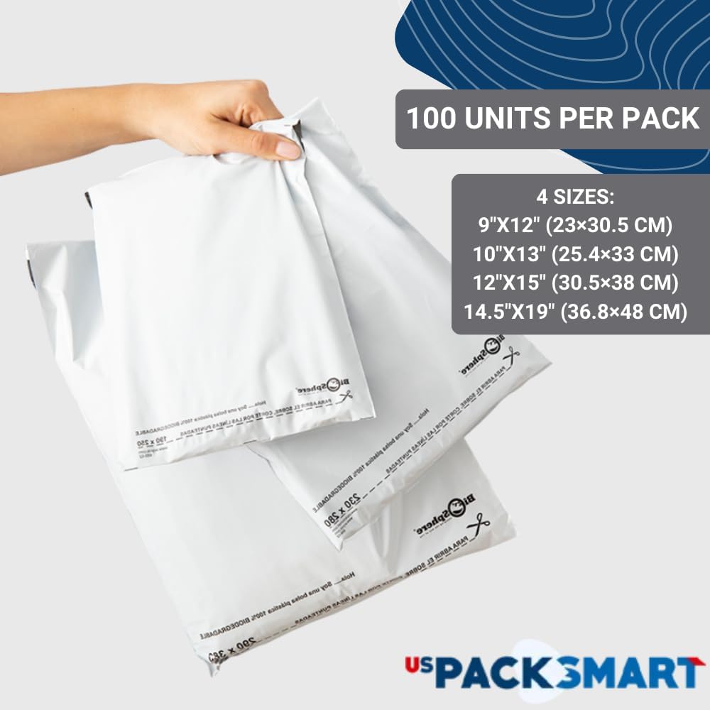 White Plastic Poly Mailers 9"x12" | Shipping Bags for Clothing, Books, and Accessories | Durable Shipping Envelopes | Waterproof, Tear-Proof with Strong Self-sealing Adhesive | 100-Pack