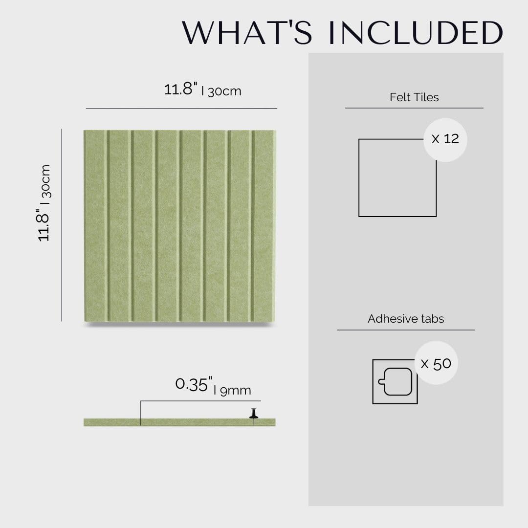 Large Cork Boards for Walls Black Felt Alternative - Slat Wall Paneling, Bulletin Board Tiles for Home Decor, Push Pin Corkboard Organizer for Office or Classroom-12-Pack Panel Kit (Avocado)