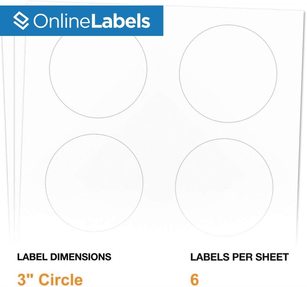 OnlineLabels 3" Round Labels – Permanent Adhesive, White Matte – Great for Organization, Product Labeling, Jar Lids - for Inkjet & Laser Printers – Pack of 3,000 Labels, 500 Sheets OL2279WX