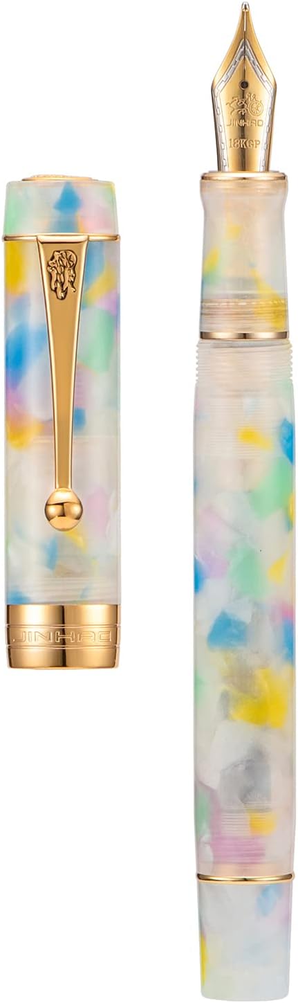 Jinhao 100 Fountain Pen Celluloid Classic Style, #6 Nib Smooth Writing Instrument with Refillable Converter and Pen Case Set