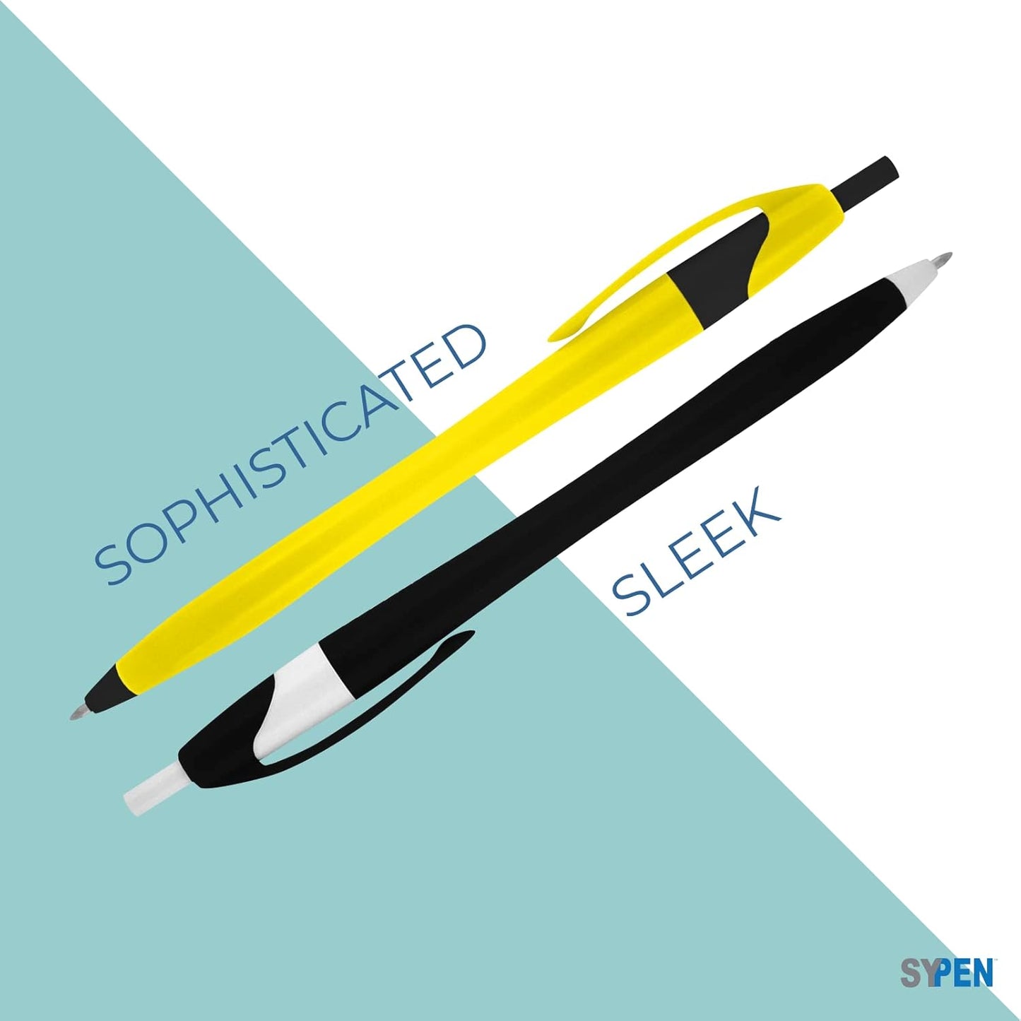 SyPen Personalized Pens With your Custom Logo or Text-500 Pack Bulk-for Businesses, Parties, and Events, Custom Printed Slim Ballpoint Click Pens, Assorted Barrel Colors, Black Ink